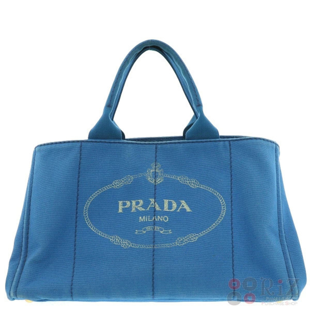PRADA Canapa Canvas Tote Bag Blue